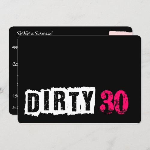 Shhh A Surprise Dirty 30th Pink Birthday Party Invitation