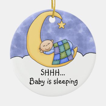 Shhh Baby Sleeping Door Hanger Ceramic Ornament by pmcustomgifts at Zazzle
