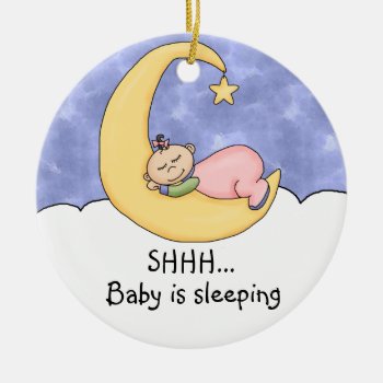 Shhh Baby Sleeping Door Hanger Ceramic Ornament by pmcustomgifts at Zazzle