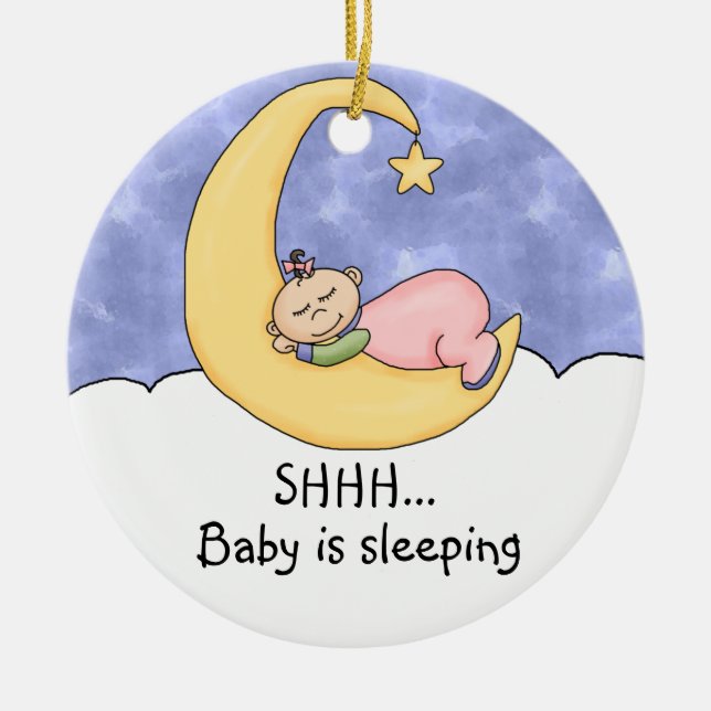 Shhh Baby Sleeping Door Hanger Ceramic Ornament (Front)