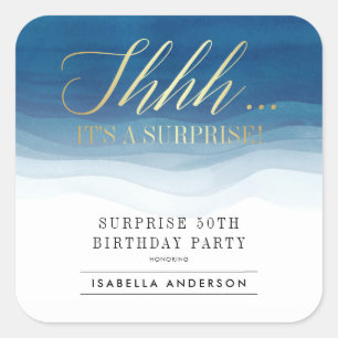 Shhh...   Gold And Watercolor Surprise Birthday Square Sticker