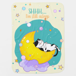 “Shhh, I am still asleep" Cute Kitty Sleep on Moon Baby Blanket