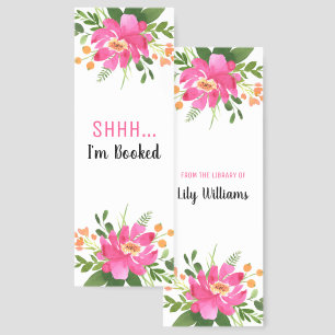 Shhh I’m Booked Fun Book Quote Name Pink Floral   Bookmarks