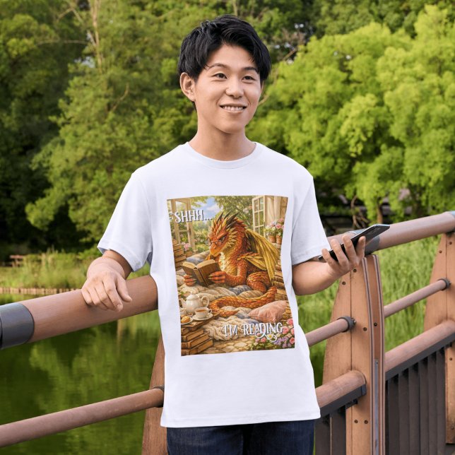 Shhh… I’m Reading Cozy Reading Dragon  T-Shirt (Creator Uploaded)