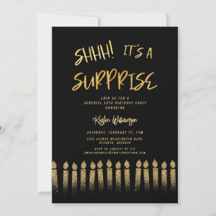 Shhh! It's a Surprise 50th Birthday Candle Black Invitation