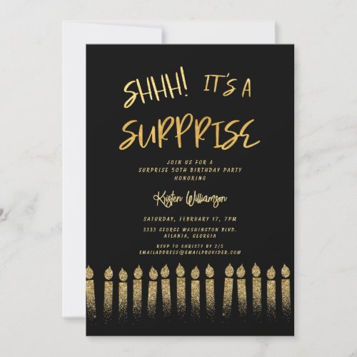 Shhh Its a Surprise 50th Birthday Candle Black Invitation