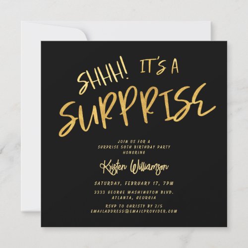 Shhh Its a Surprise 50th Birthday Gold Black Invitation
