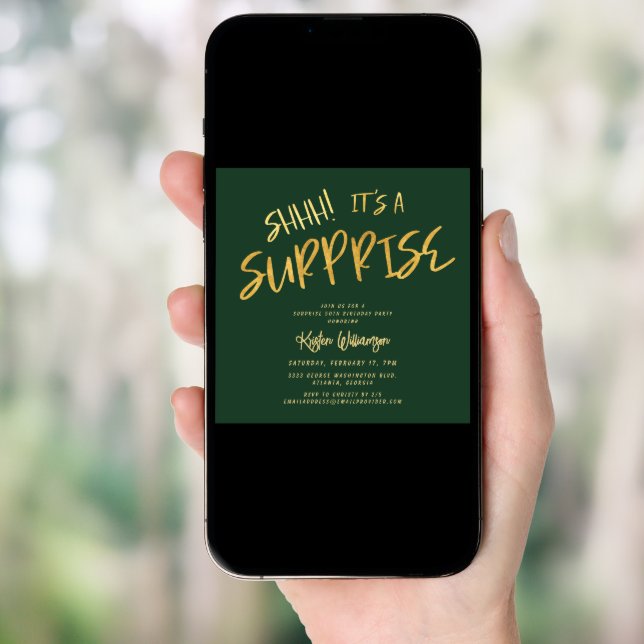 Shhh! It's a Surprise 50th Birthday Gold Green Invitation (Front Digital)