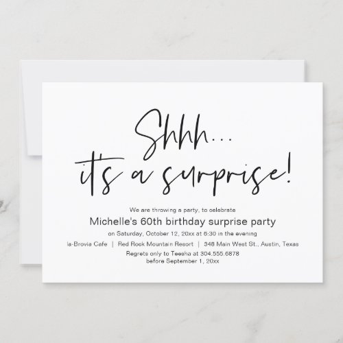 Shhh Its a Surprise Birthday Party Celebration Invitation