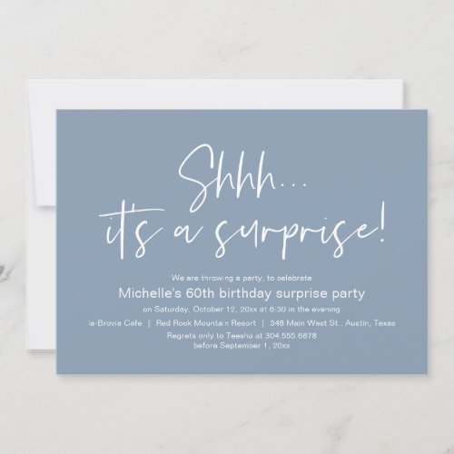 Shhh Its a Surprise Birthday Party Celebration Invitation