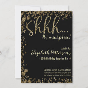 Shhh It's a Surprise Birthday Party Gold Adult Invitation