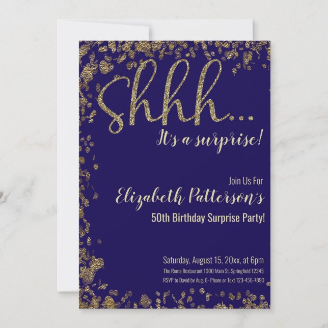 Shhh It's a Surprise Birthday Party Gold Adult  Invitation (Front)