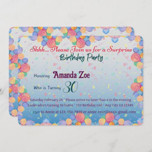 SHHH Its a Surprise Birthday Party Invitation