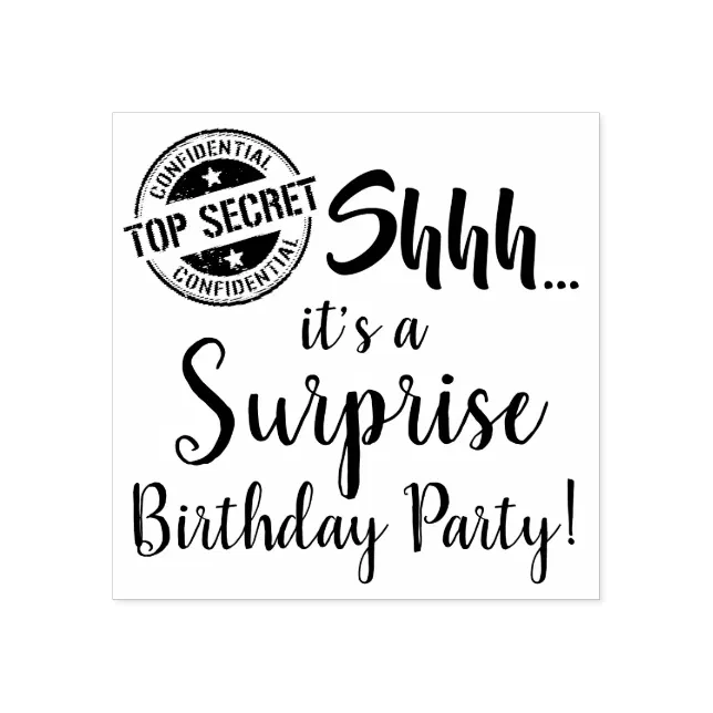 Shhh it s a surprise birthday party rubber stamp zazzle