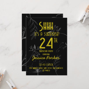 Shhh It's a Surprise Black and Gold Birthday Invitation