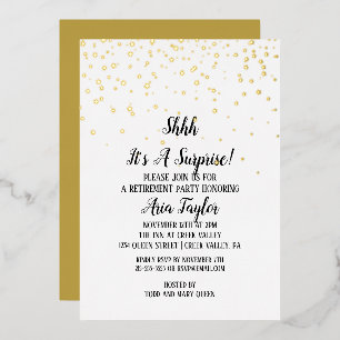 Shhh It's a Surprise Confetti Retirement Gold Foil Invitation