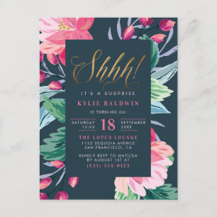 Shhh! It's A Surprise! Cute Floral Birthday Party Invitation Postcard