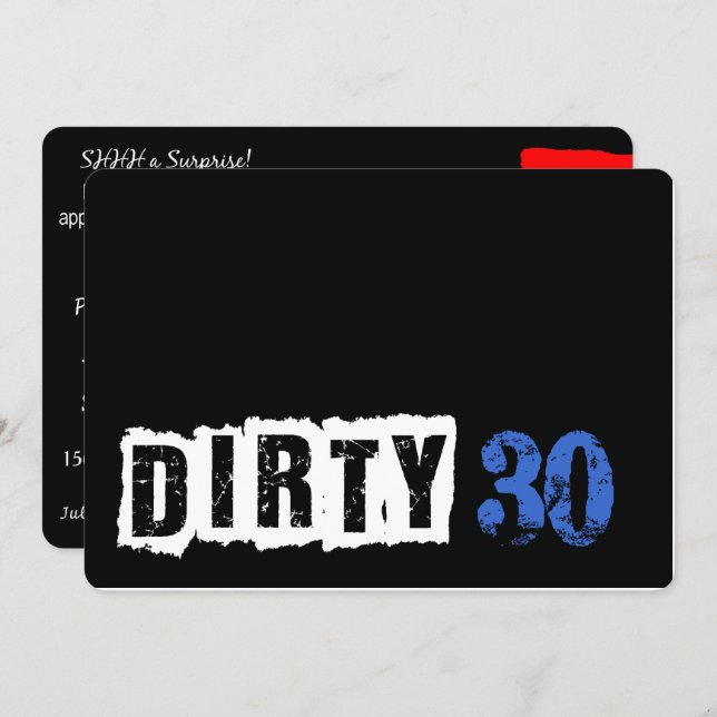 SHHH It's A Surprise Dirty 30th Birthday Party Invitation (Front/Back)