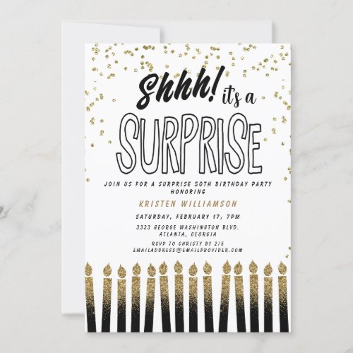 Shhh Its a Surprise Fun 50th Birthday Candle  Invitation