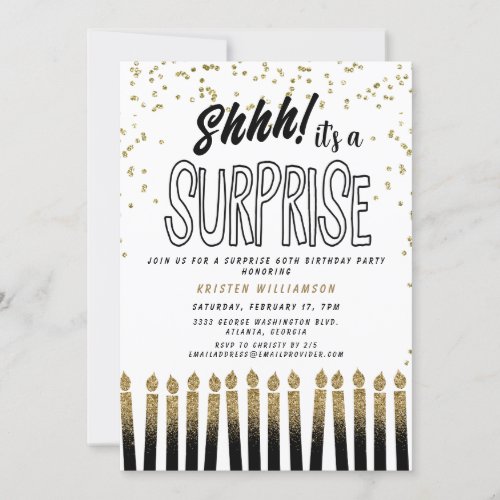 Shhh Its a Surprise Fun 60th Birthday Candle  Invitation