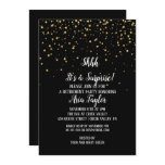 Shhh It's a Surprise Gold Confetti on Black Party Invitation Shhh It's a Surprise Gold Confetti on Black Party Invitation