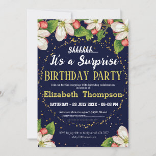 Shhh it's a surprise modern floral glitter 60th invitation