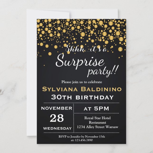 SHHH…ITS A SURPRISE PARTY!… BIRTHDAY INVITATION (Front)