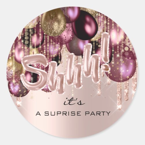 Shhh Its Surprise Birthday Party Balloons Burgun Classic Round Sticker
