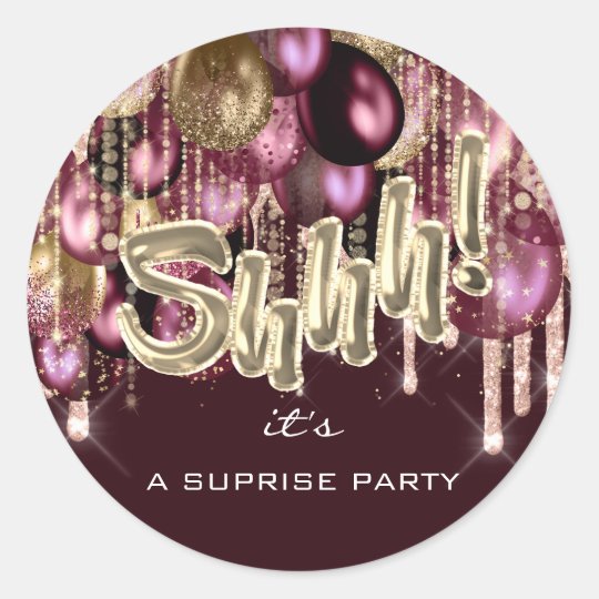 Shhh! It's Surprise Party Balloons Rose Gold Drips Classic Round ...
