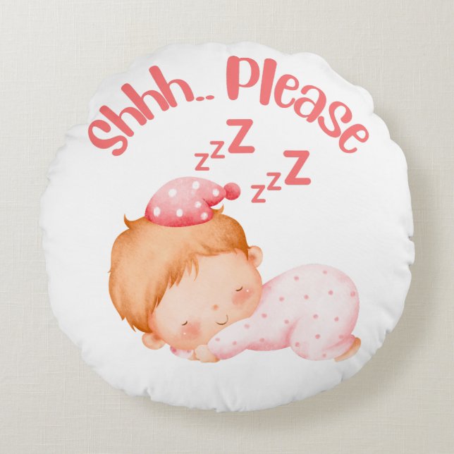 Shhh.. Please, Baby Girl Sleeping, Nursery Pillow (Front)