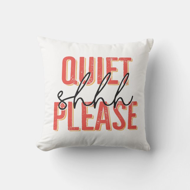 Shhh Quiet Please (orange/black) Outdoor Pillow (Front)
