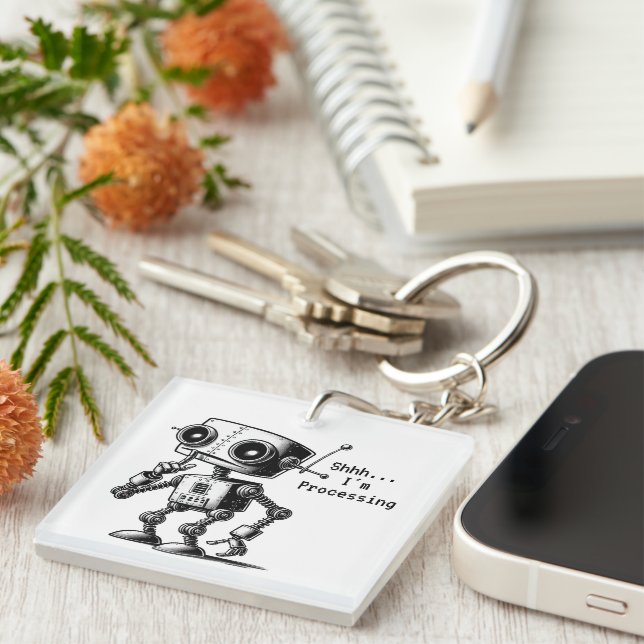 Shhh Robot – Shhh… I’m Processing Keychain (Front Right)