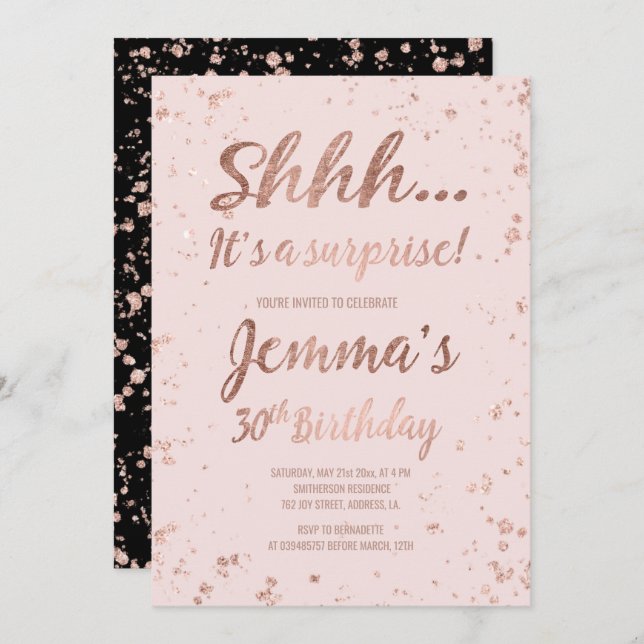 Shhh rose gold confetti blush 30th Birthday Invitation (Front/Back)