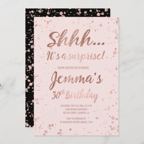 Shhh rose gold confetti blush 30th Birthday Invitation