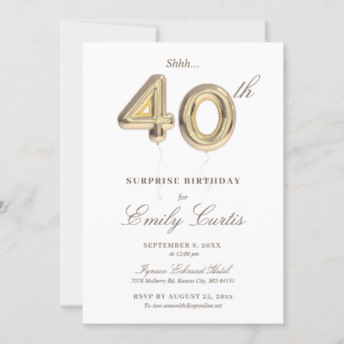 Shhh Surprise 40th Birthday Party Invitation