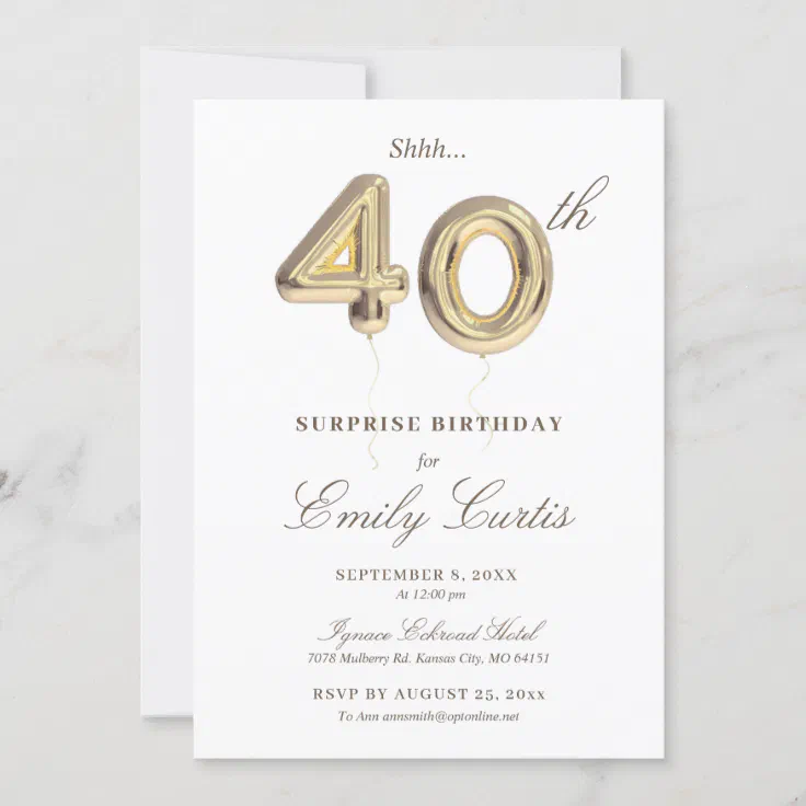 Shhh Surprise 40th Birthday Party Invitation | Zazzle