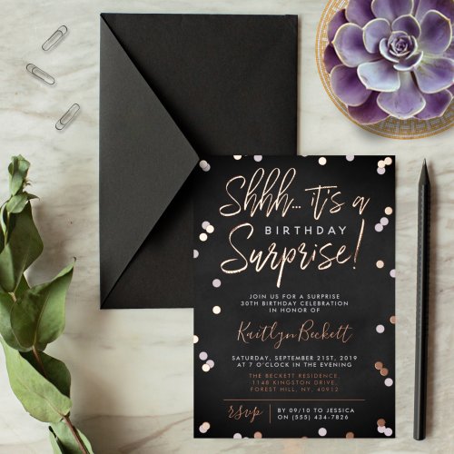 Shhh Surprise Birthday Party Confetti  Real Foil Invitation