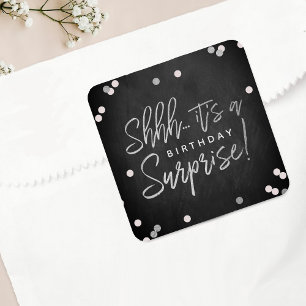 Shhh... Surprise Birthday Party Favor Square Sticker
