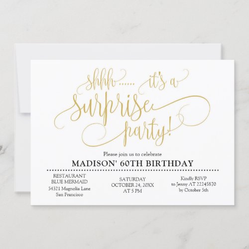 Shhh Surprise Birthday Party  Invitation