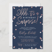 Shhh... Surprise Birthday Rose Gold Foil Confetti Invitation (Front)