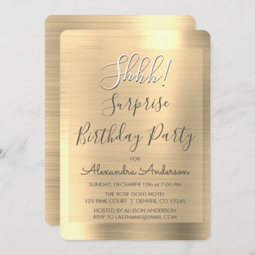 Shhh Surprise Gold Birthday Party Invitation