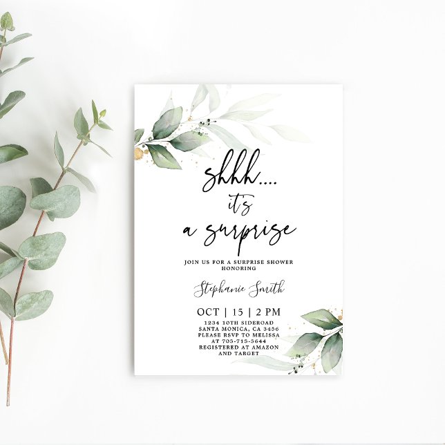 Shhh Surprise Greenery Bridal Shower Invitation (Creator Uploaded)