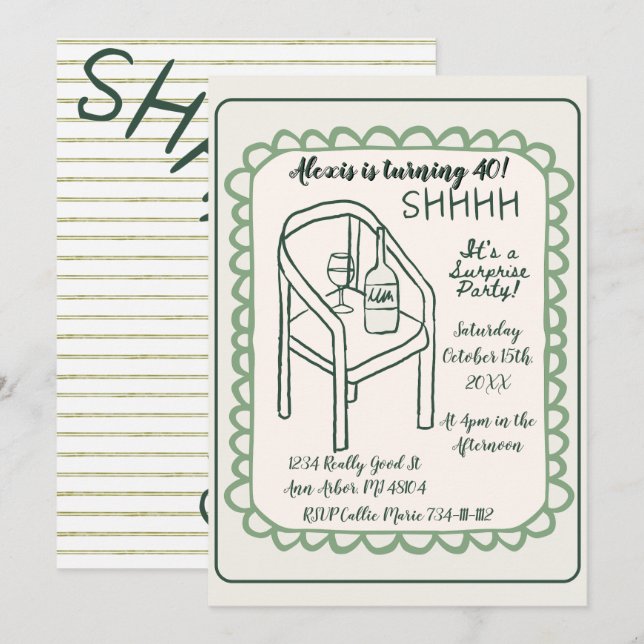 Shhh Surprise Party Invitation (Front/Back)