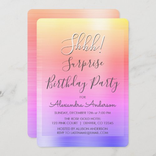 Shhh Surprise Rainbow Birthday Party Invitation