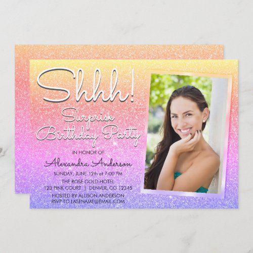 Shhh Surprise Rainbow Birthday Party Photo Invitation