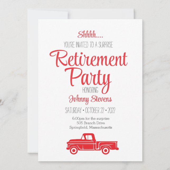 Shhh Surprise Retirement Party Invitation (Front)