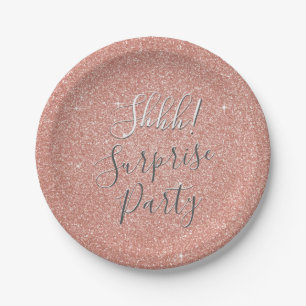 Shhh! Surprise Rose Gold Birthday Party Paper Plates