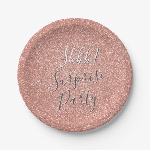 Shhh Surprise Rose Gold Birthday Party Paper Plates