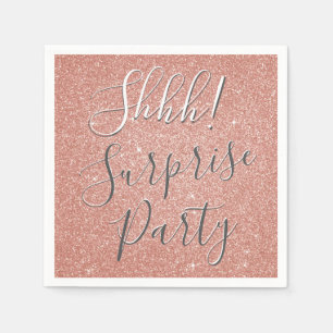 Shhh! Surprise Rose Gold Pink Birthday Party Napkins