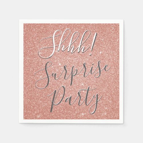 Shhh Surprise Rose Gold Pink Birthday Party Napkins